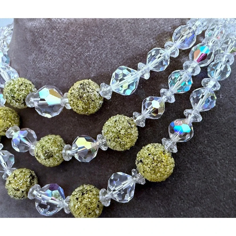 AB Glass Sugar Bead Multi‑Strand Necklace Vintage Sparkle 12